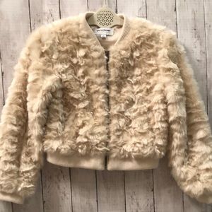 Girls ivory faux fur jacket